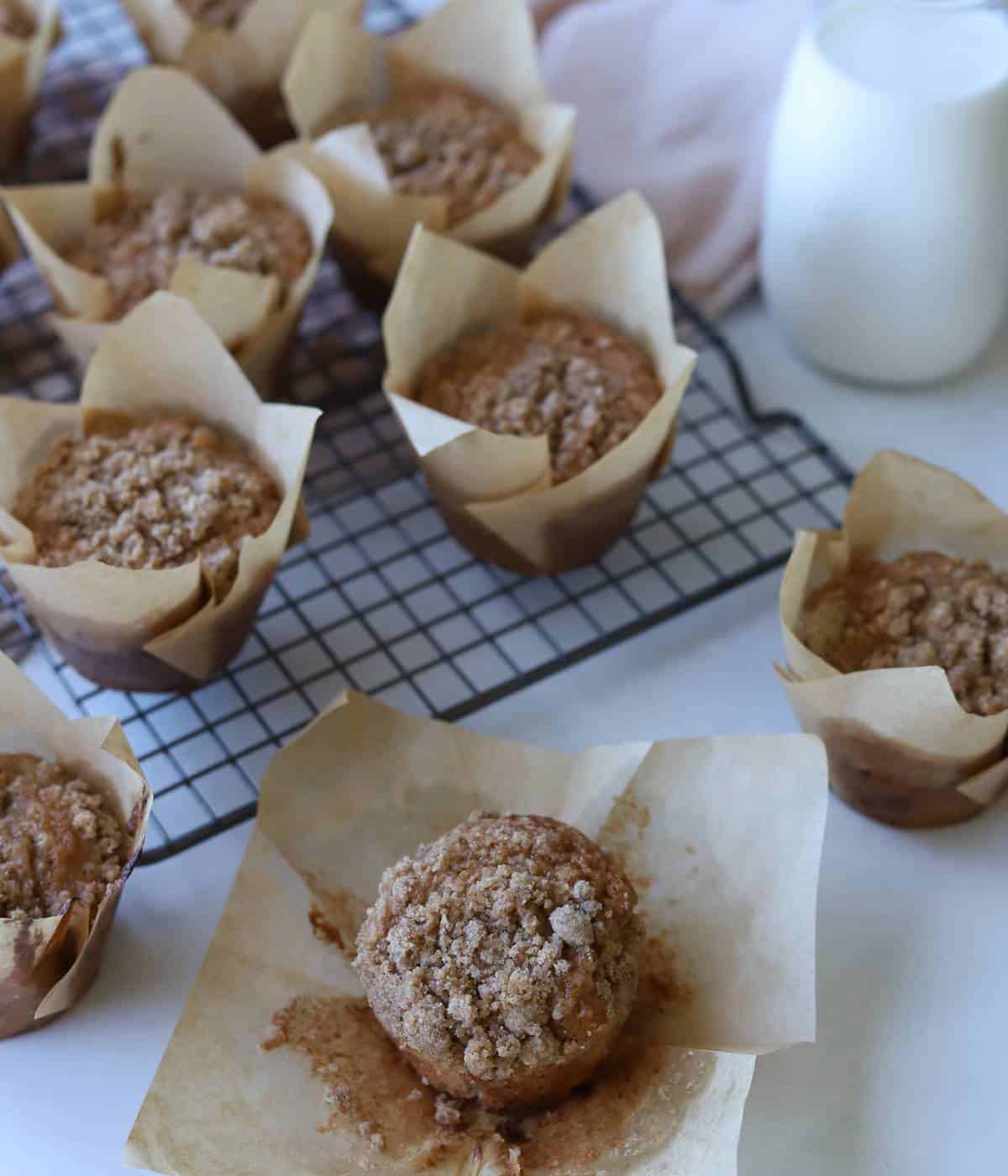 Carrot and Banana Muffins on baking rack. 