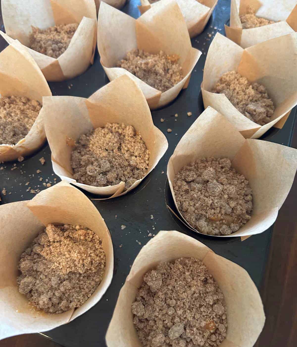 Banana carrot muffins with crumble topping.