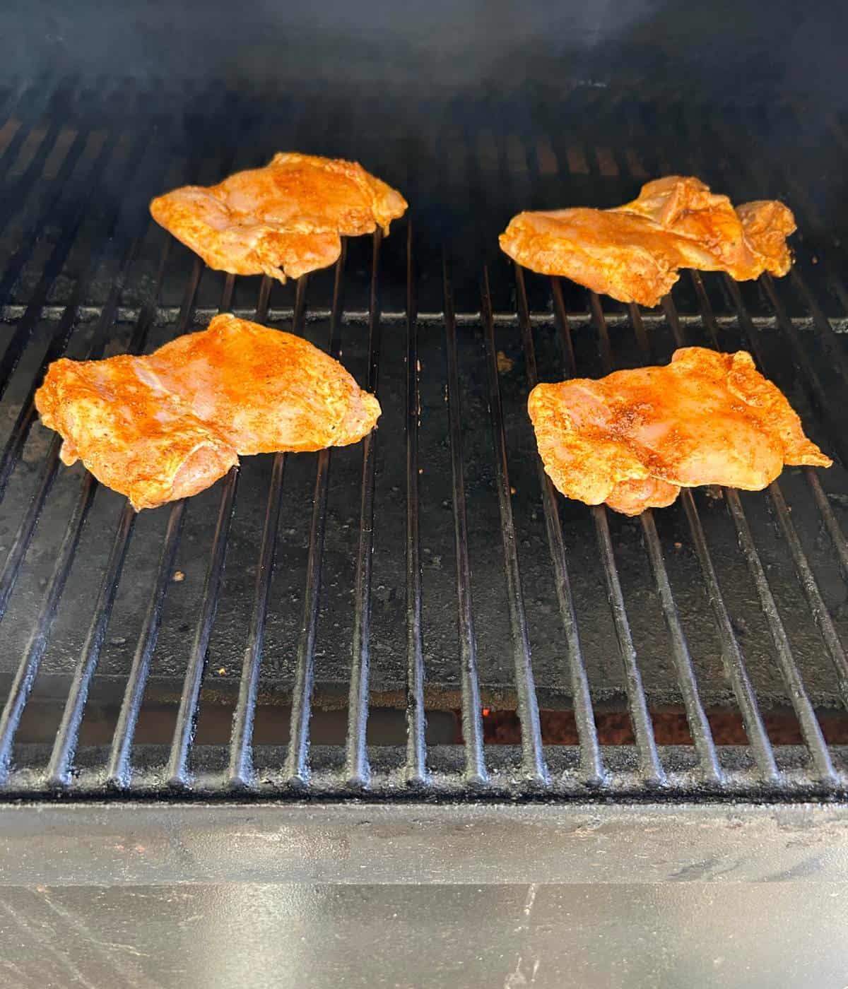 Chicken thighs on smoker.