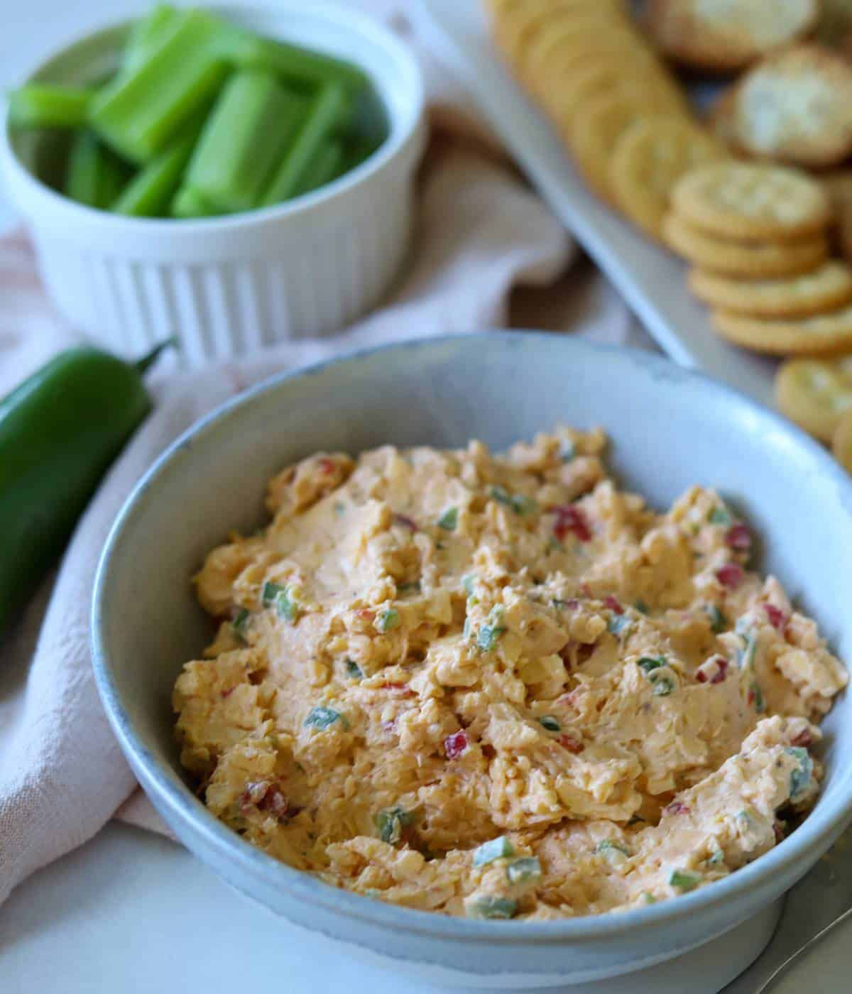 Jalapeno Pimento Cheese dip in bowl.