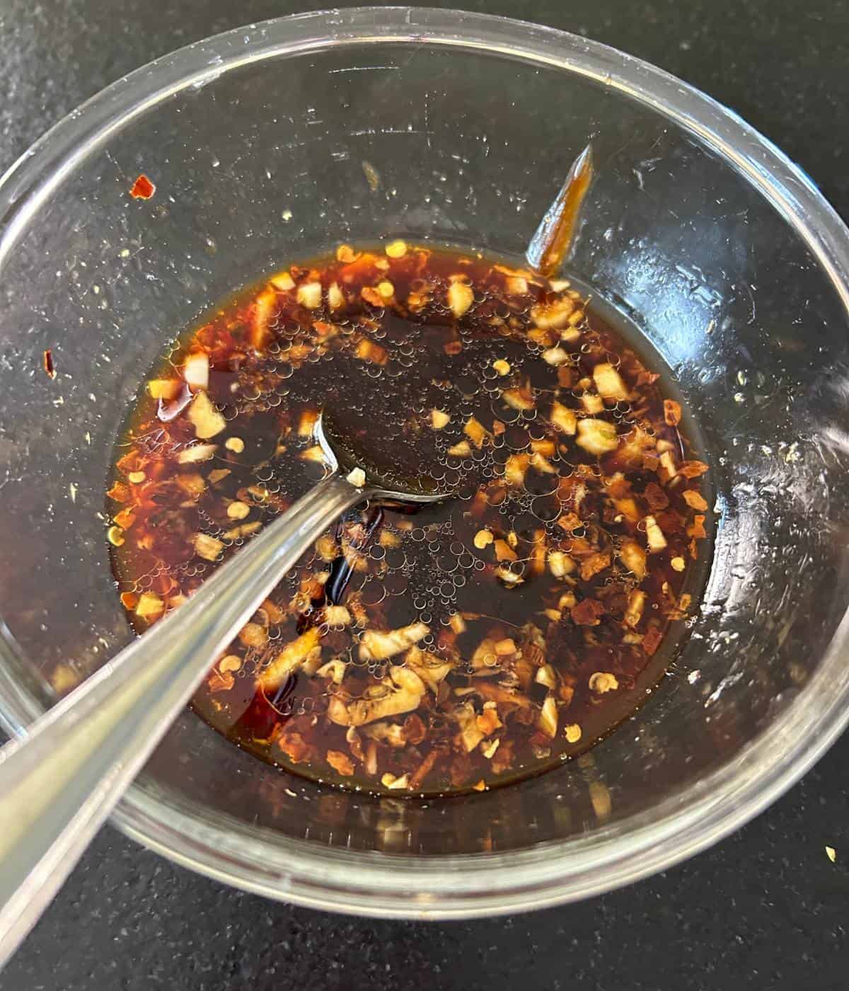 Homemade asian teriyaki sauce in bowl.