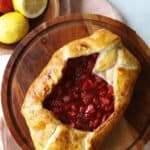 Puff pastry galette with strawberry rhubarb filling.