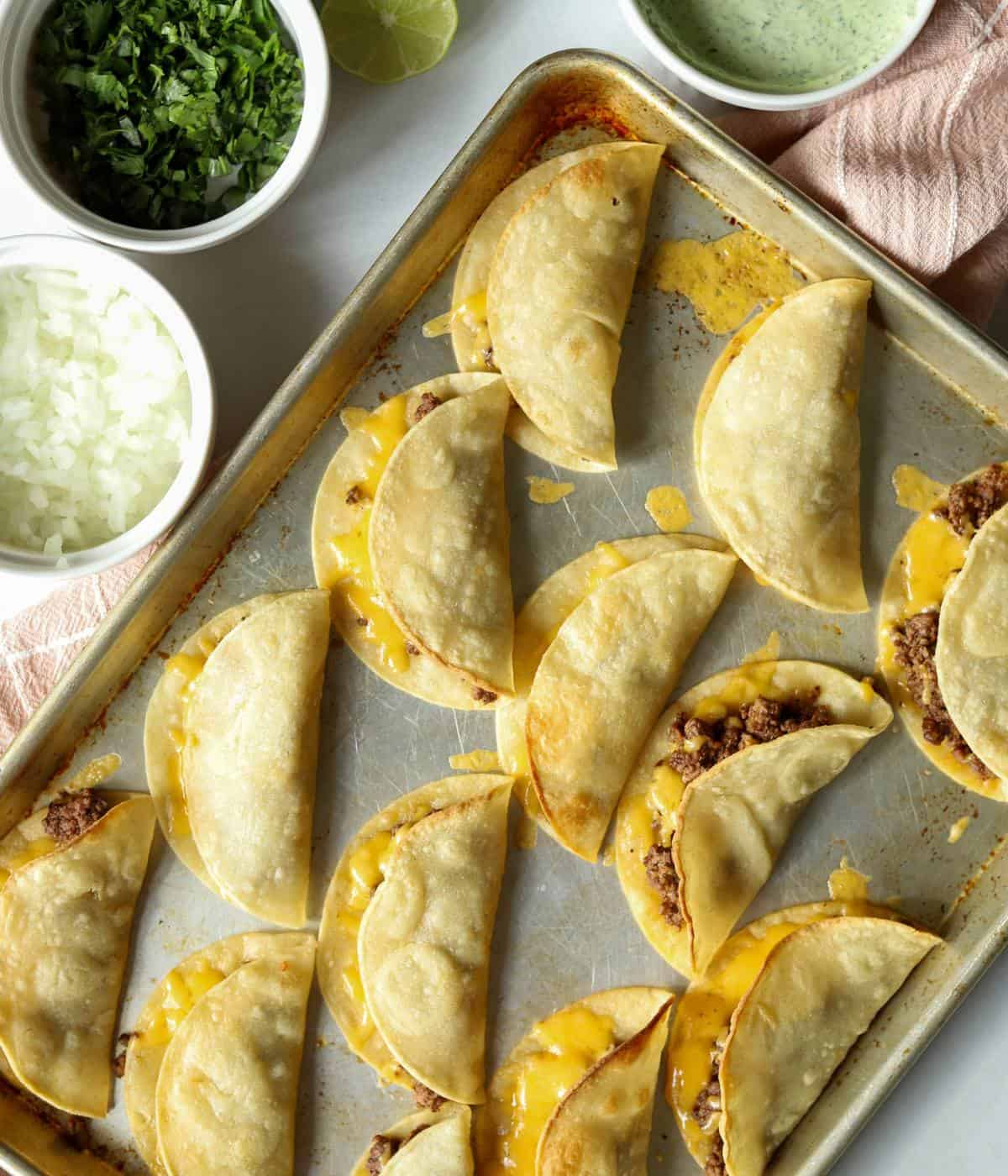 Beef tacos in crispy corn shell.