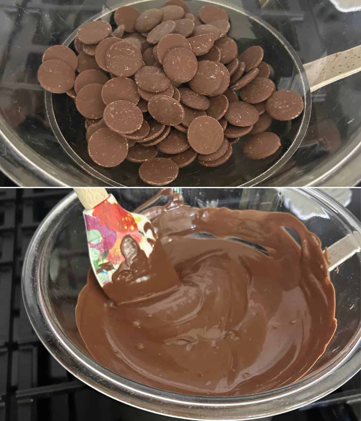 Melted chocolate wafers.