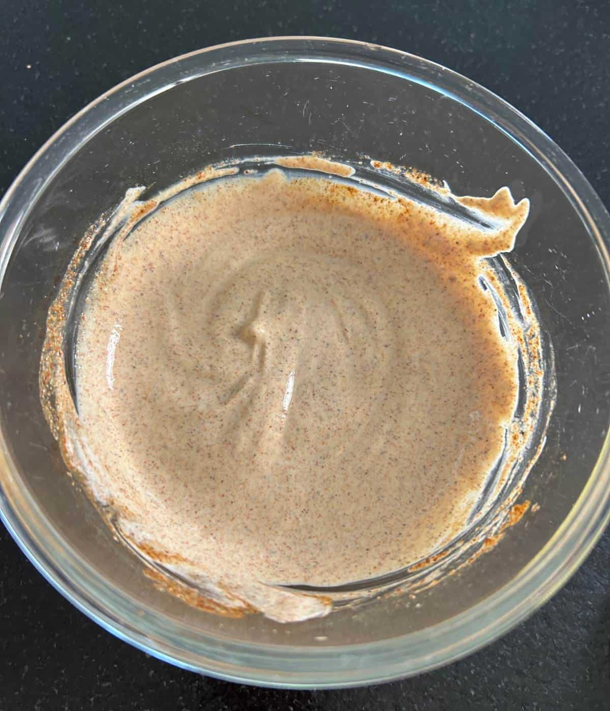 Sour cream sauce with lime juice and spices.