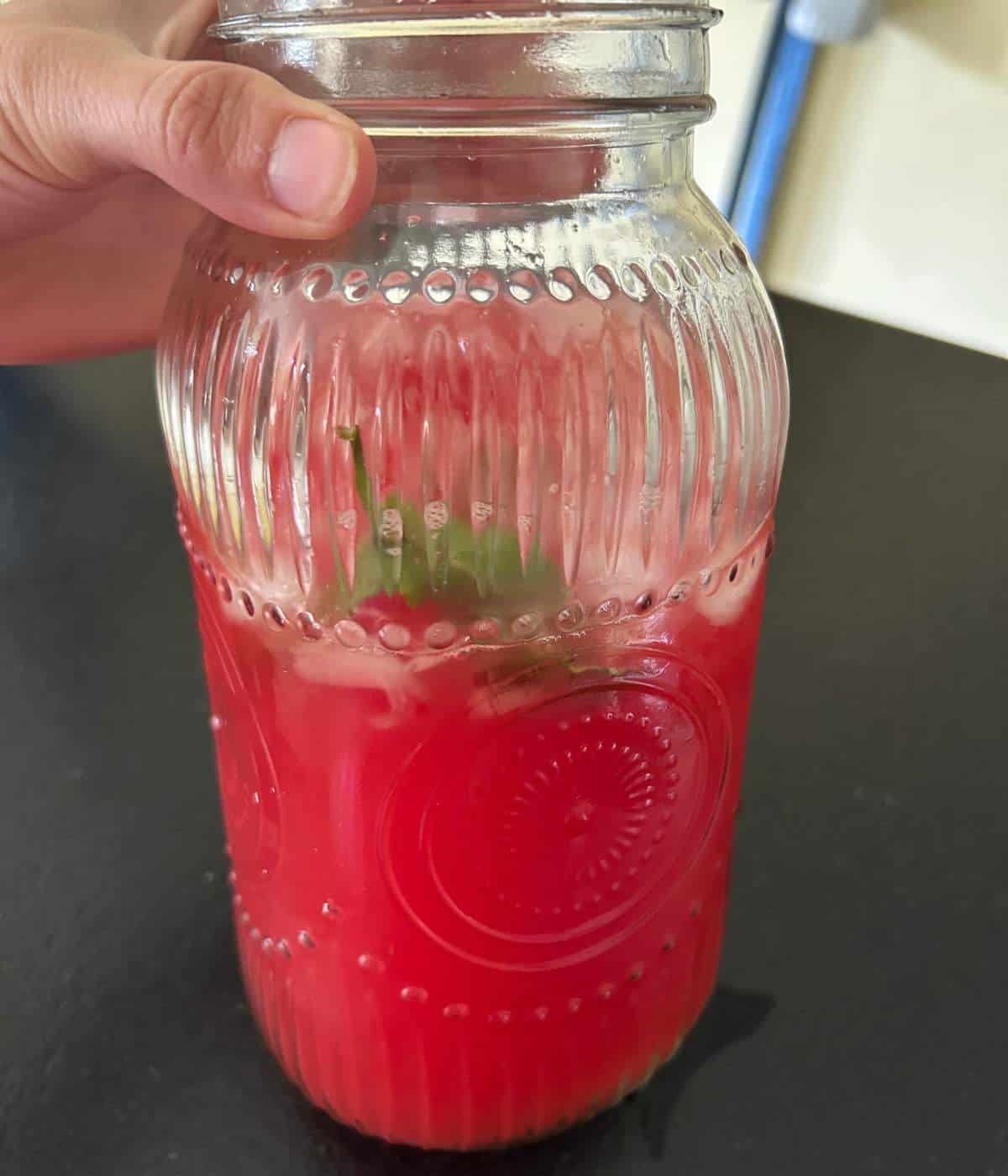 Jug of watermelon infused water.
