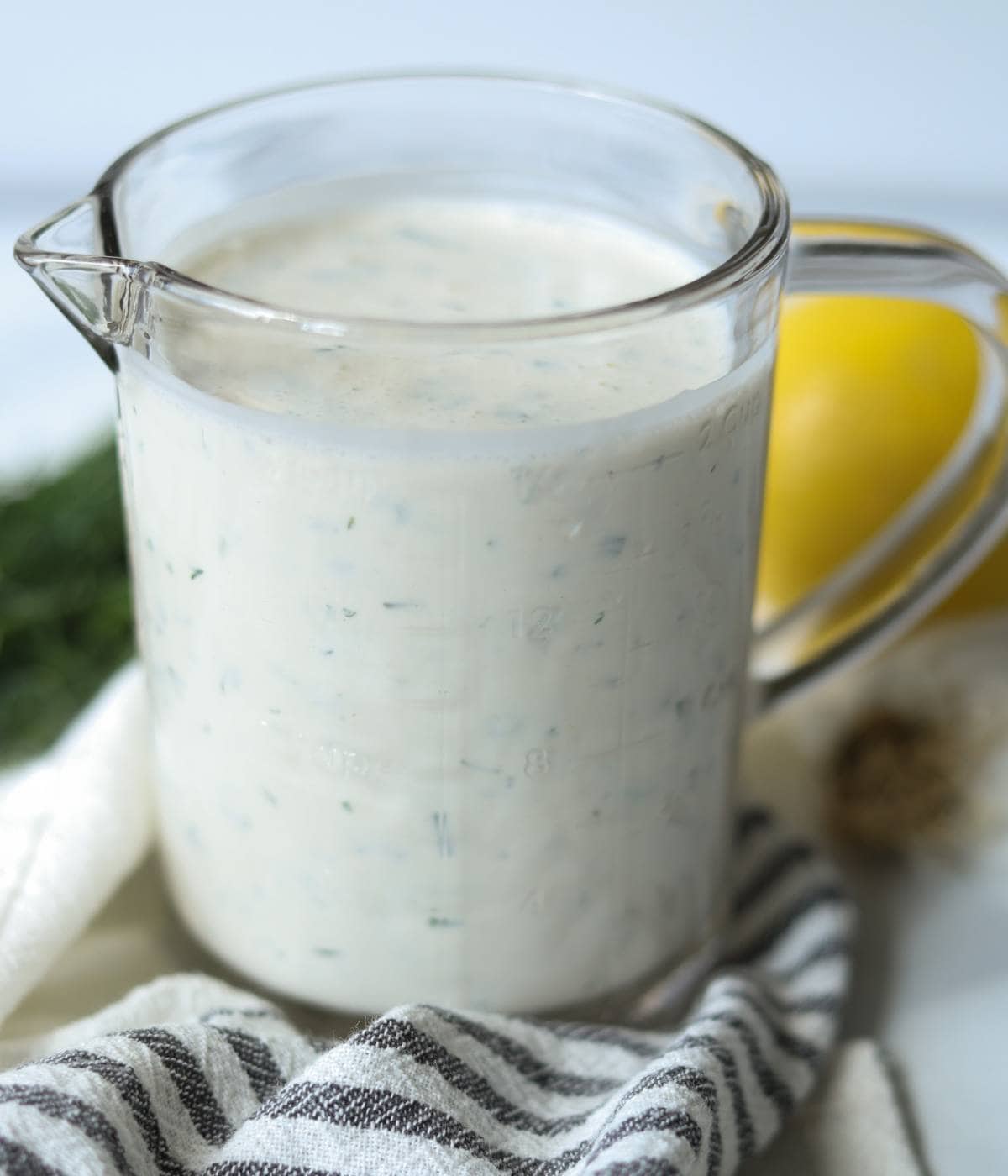 Creamy greek yogurt ranch dressing in dish.