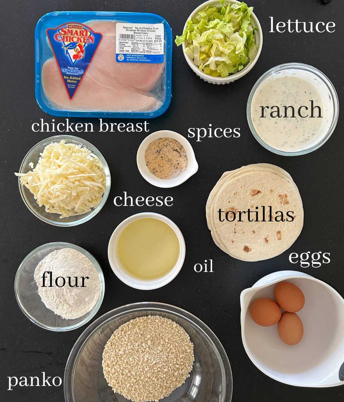 Ingredients for chicken snack wraps.