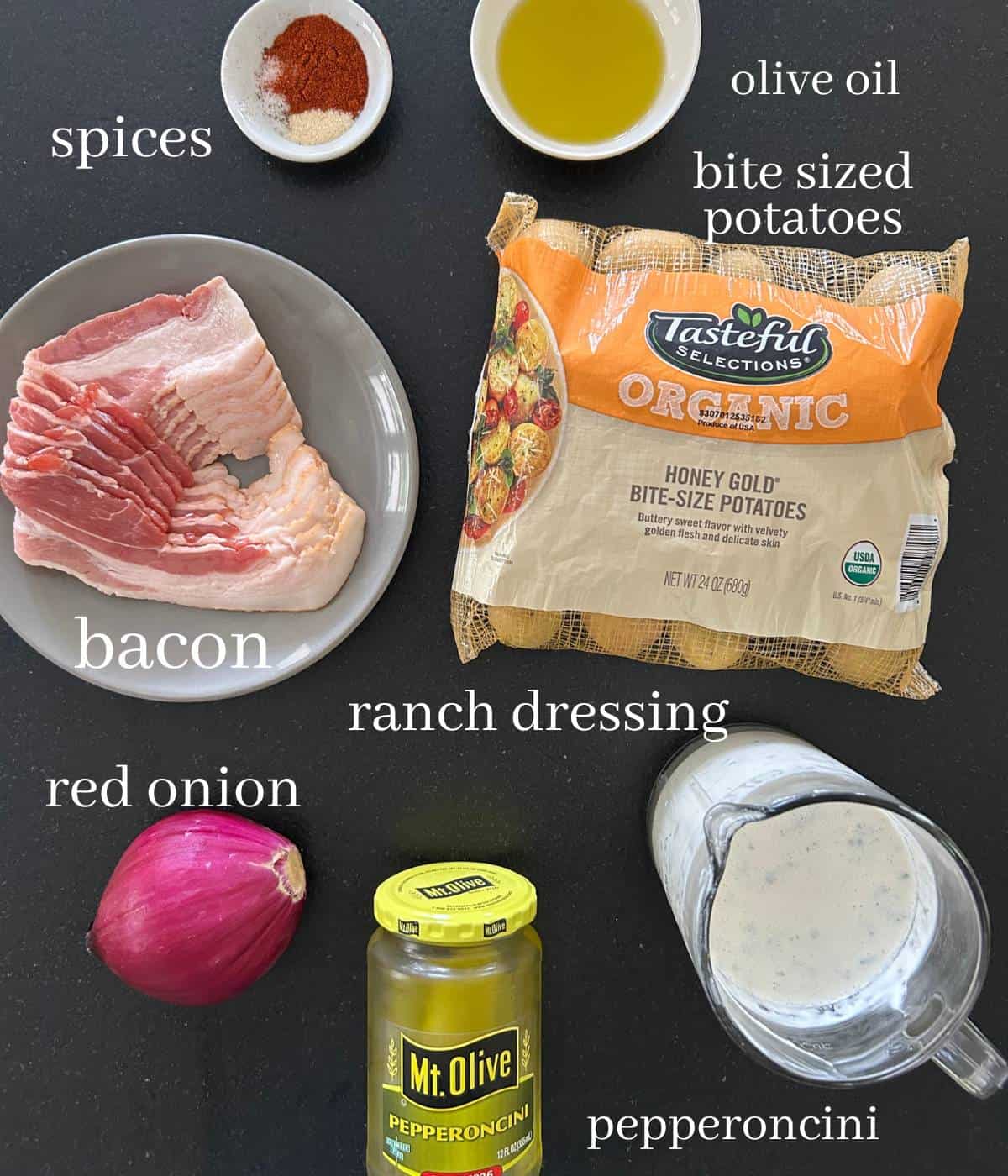 Ingredients for smashed potato salad.