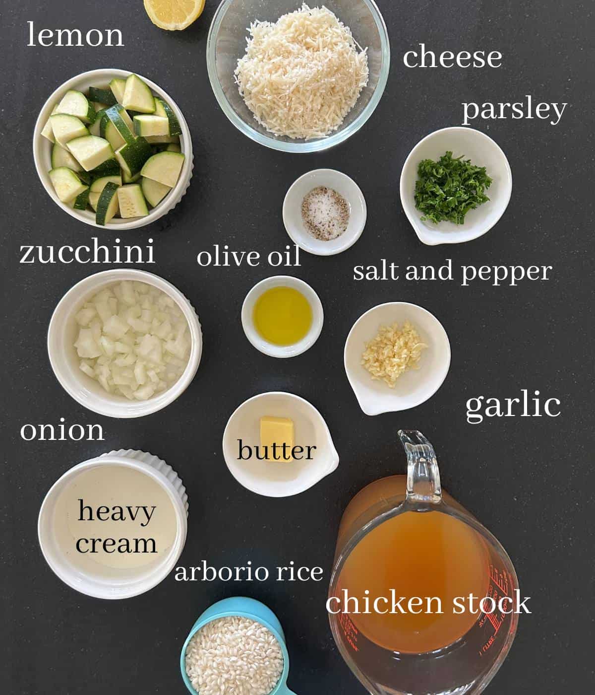 Ingredients for zucchini risotto.