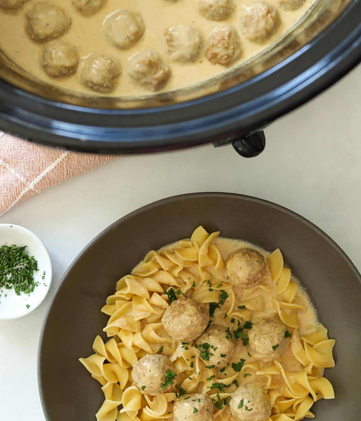 Swedish meatballs over egg noodles. 