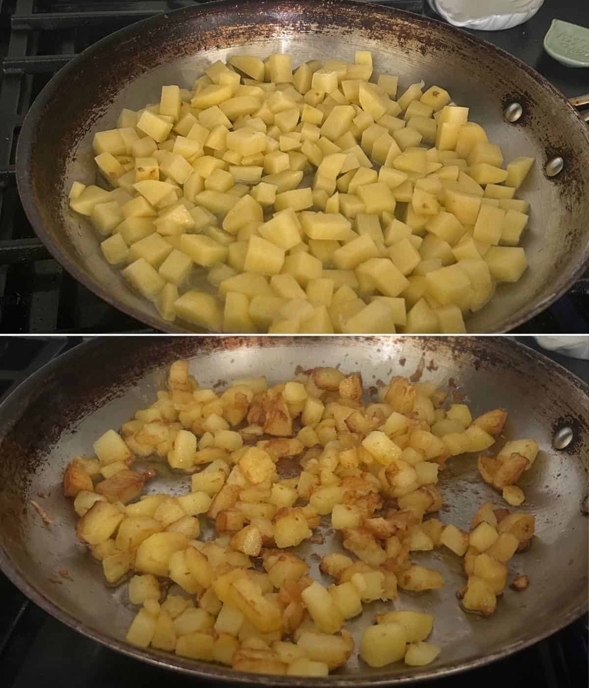 Potatoes in skillet.