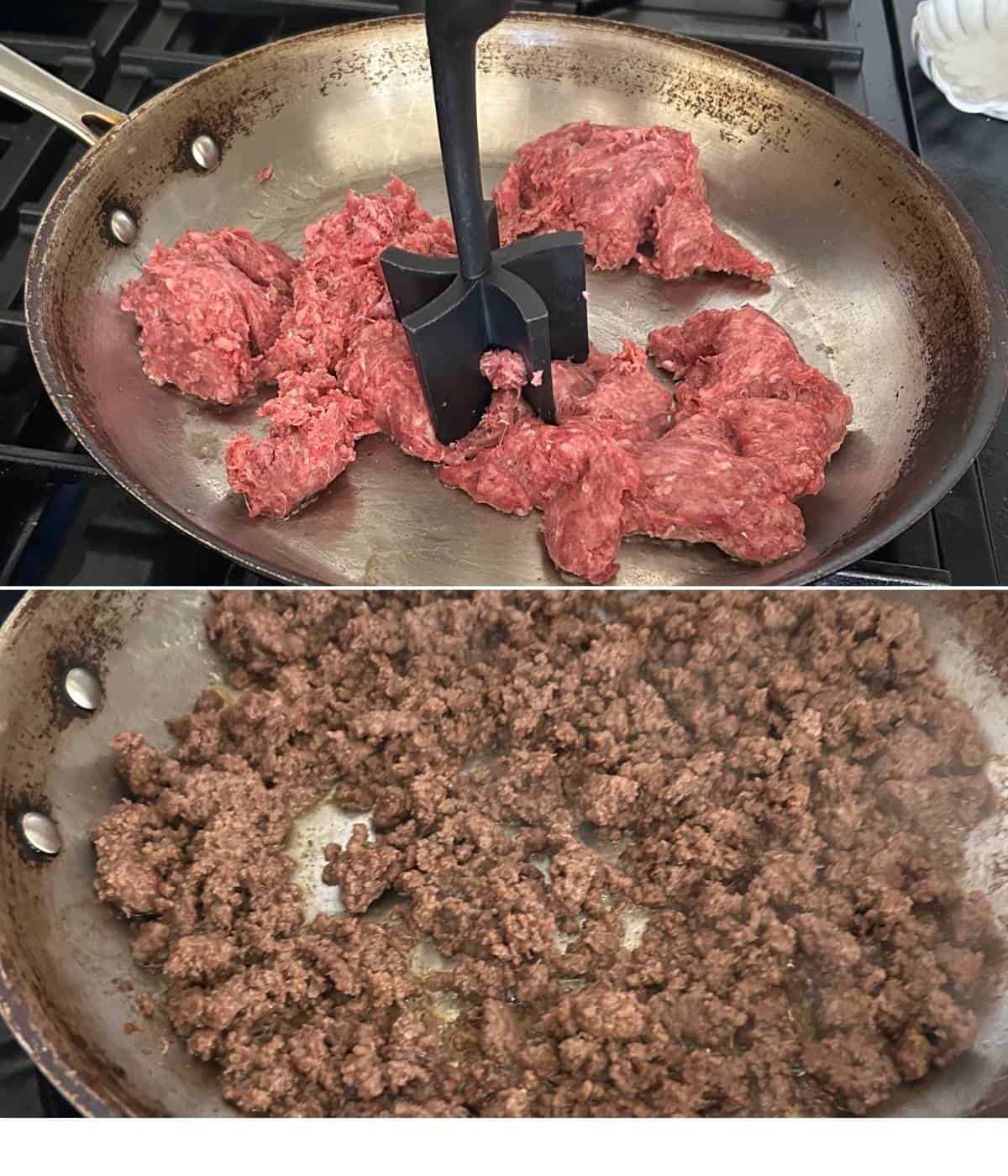 Cooking ground beef in skillet.