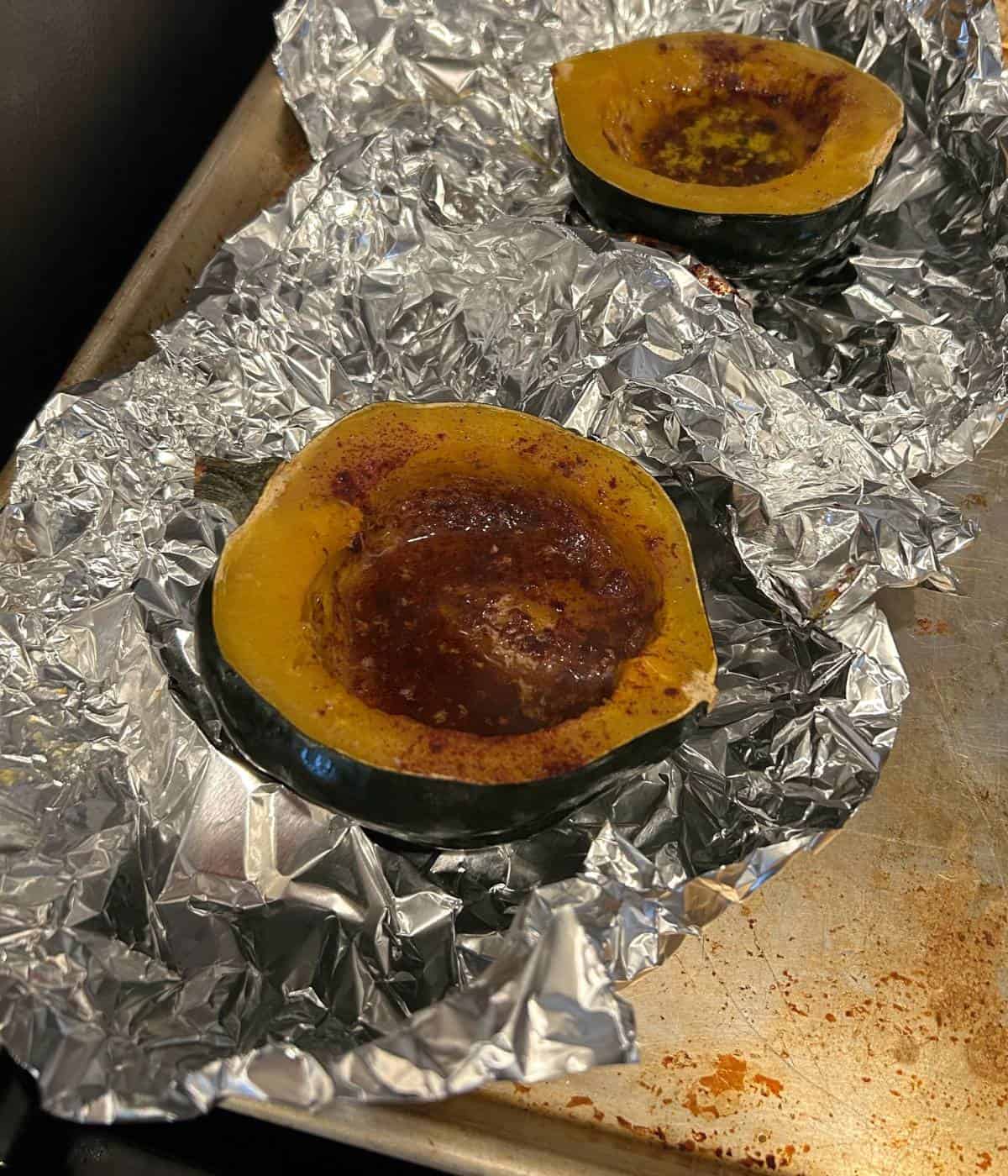 Brown sugar and butter filled acorn squash.