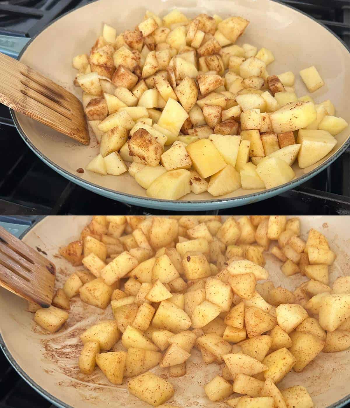 Cooking apples in the skillet.