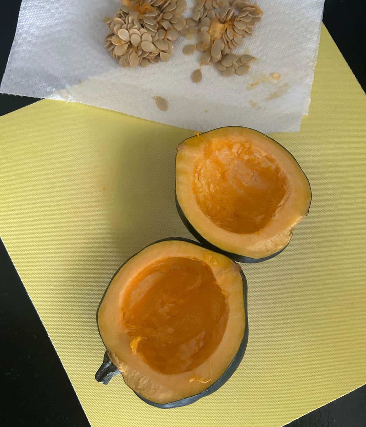Seeds removed from squash.