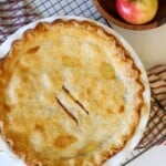 Apple pie recipe in pie plate.
