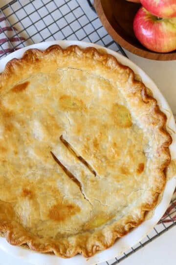 Apple pie recipe in pie plate.