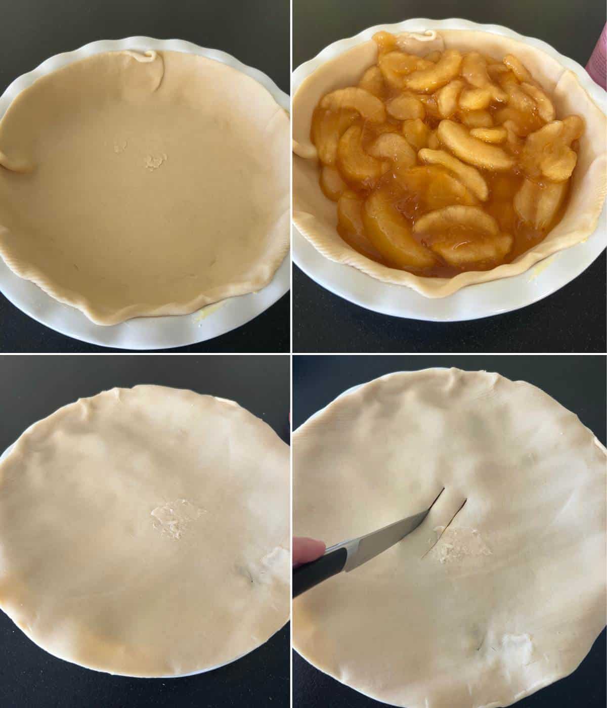 Steps to assembling apple pie.