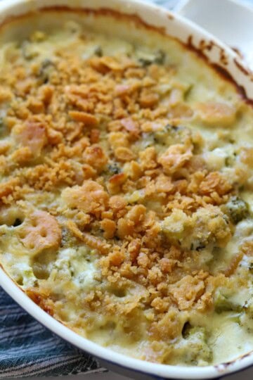 Broccoli cheese casserole with Ritz cracker topping.