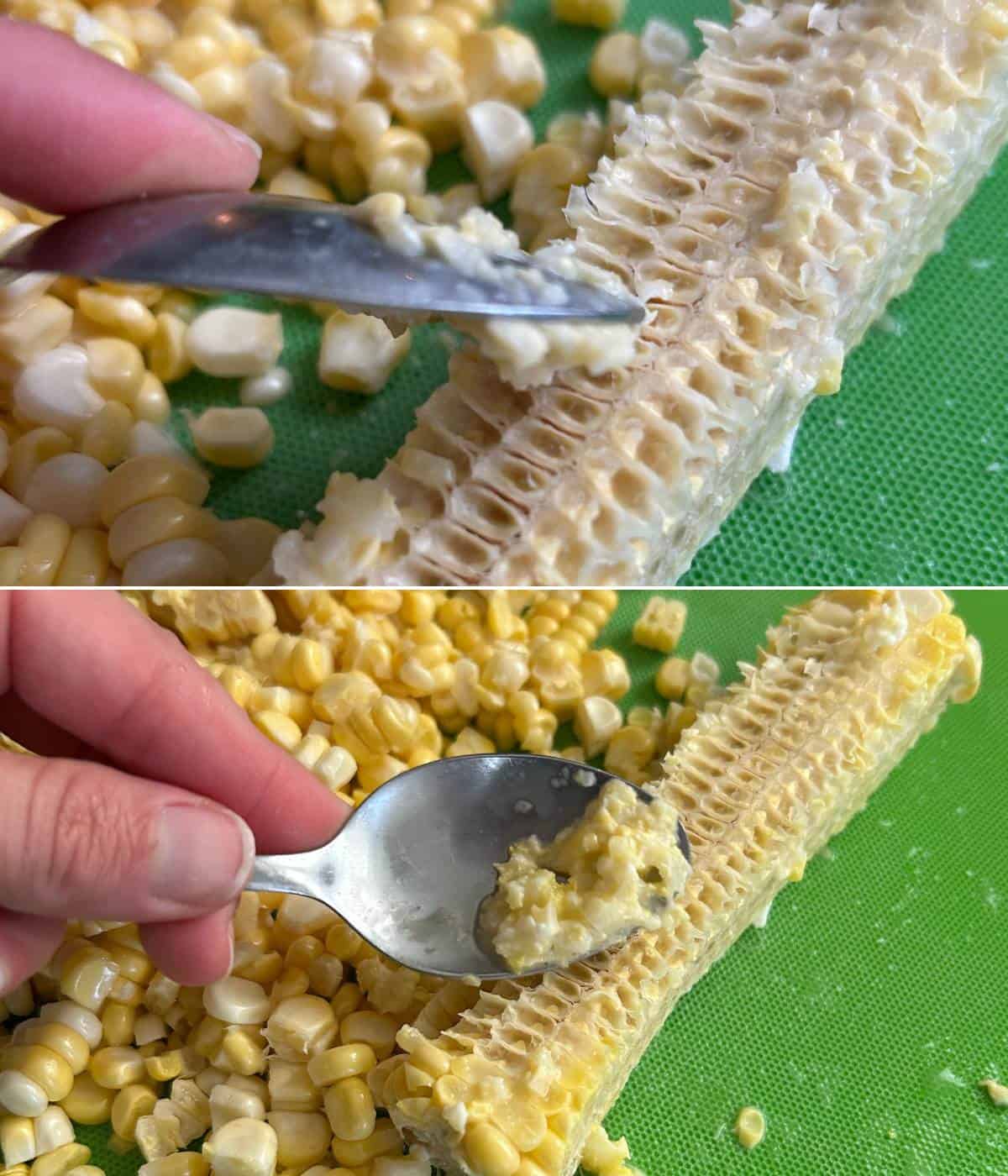 Removing corn milk from cob.