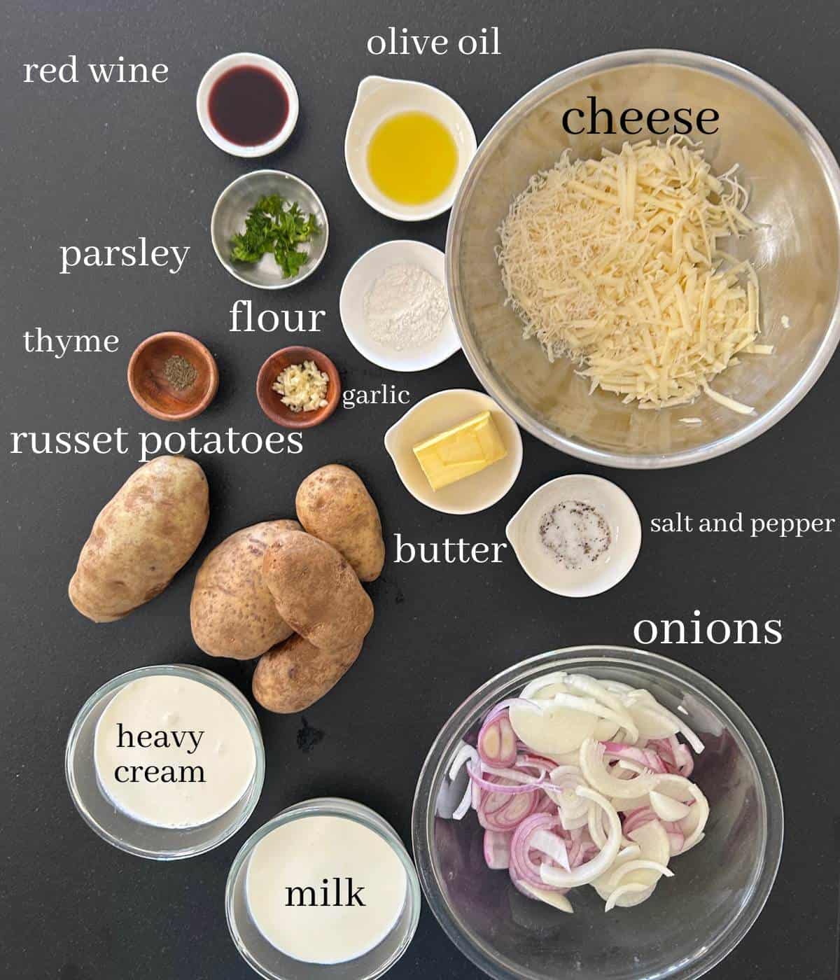 Ingredients for French onion potato bake.