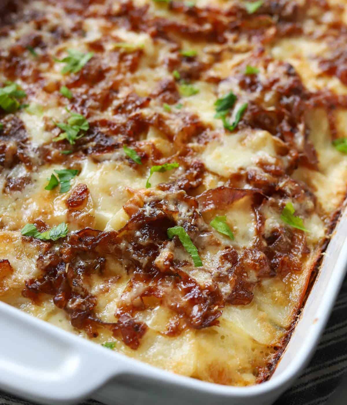 Scalloped potatoes with French onion topping.