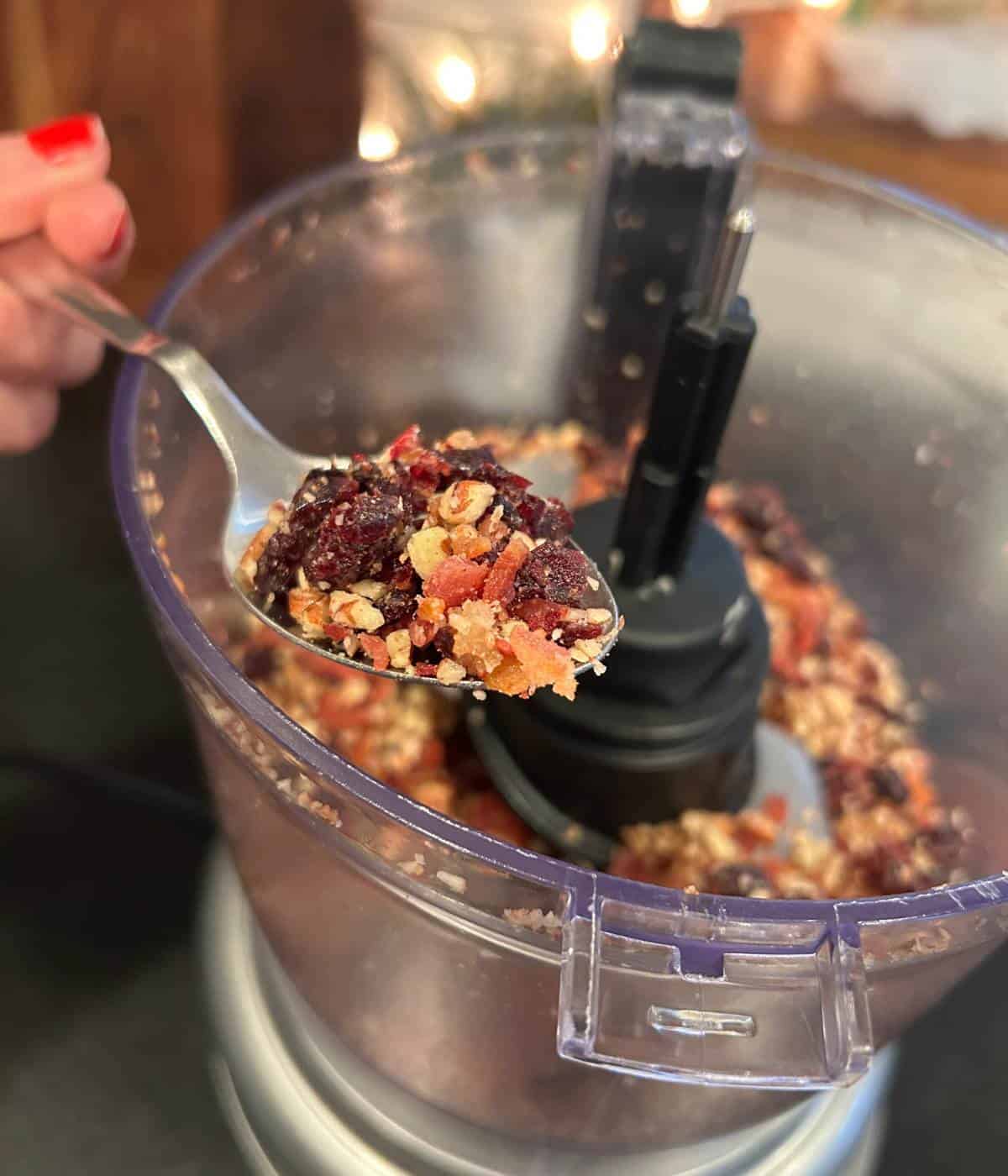 Spoonful of topping for cheese ball.