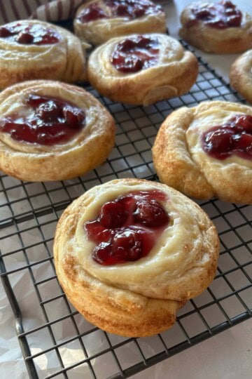 Cherry Cheese Danishes on baking rack.