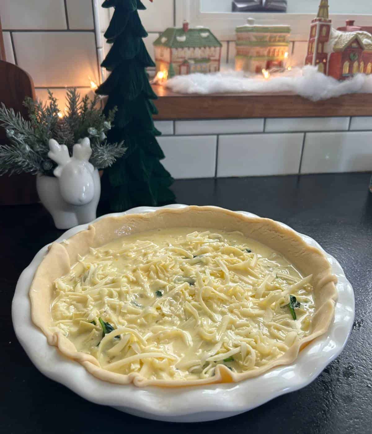 Assembling the quiche.