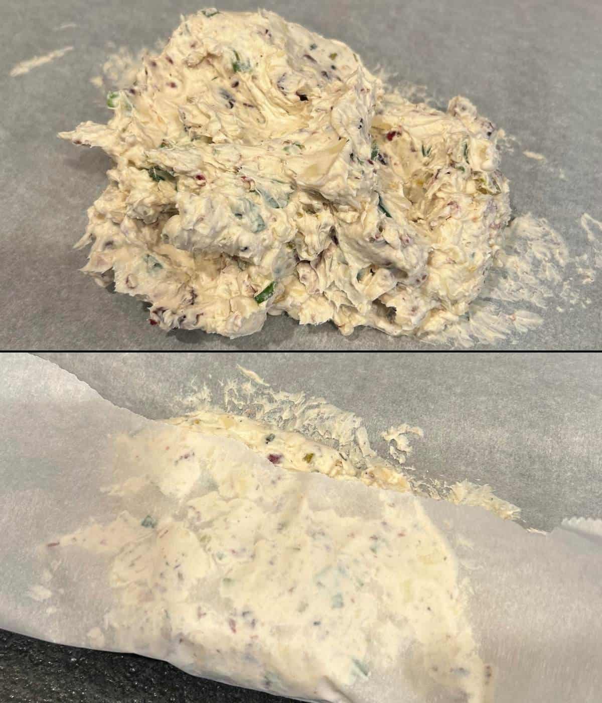 Cream cheese ingredients on parchment paper.