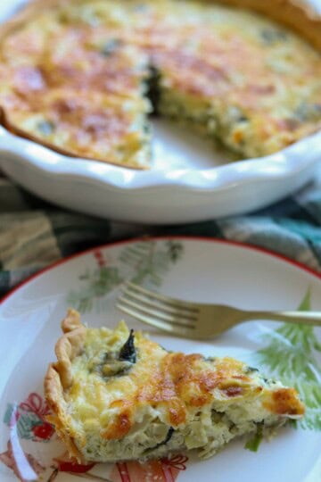 Spinach artichoke quiche slice.