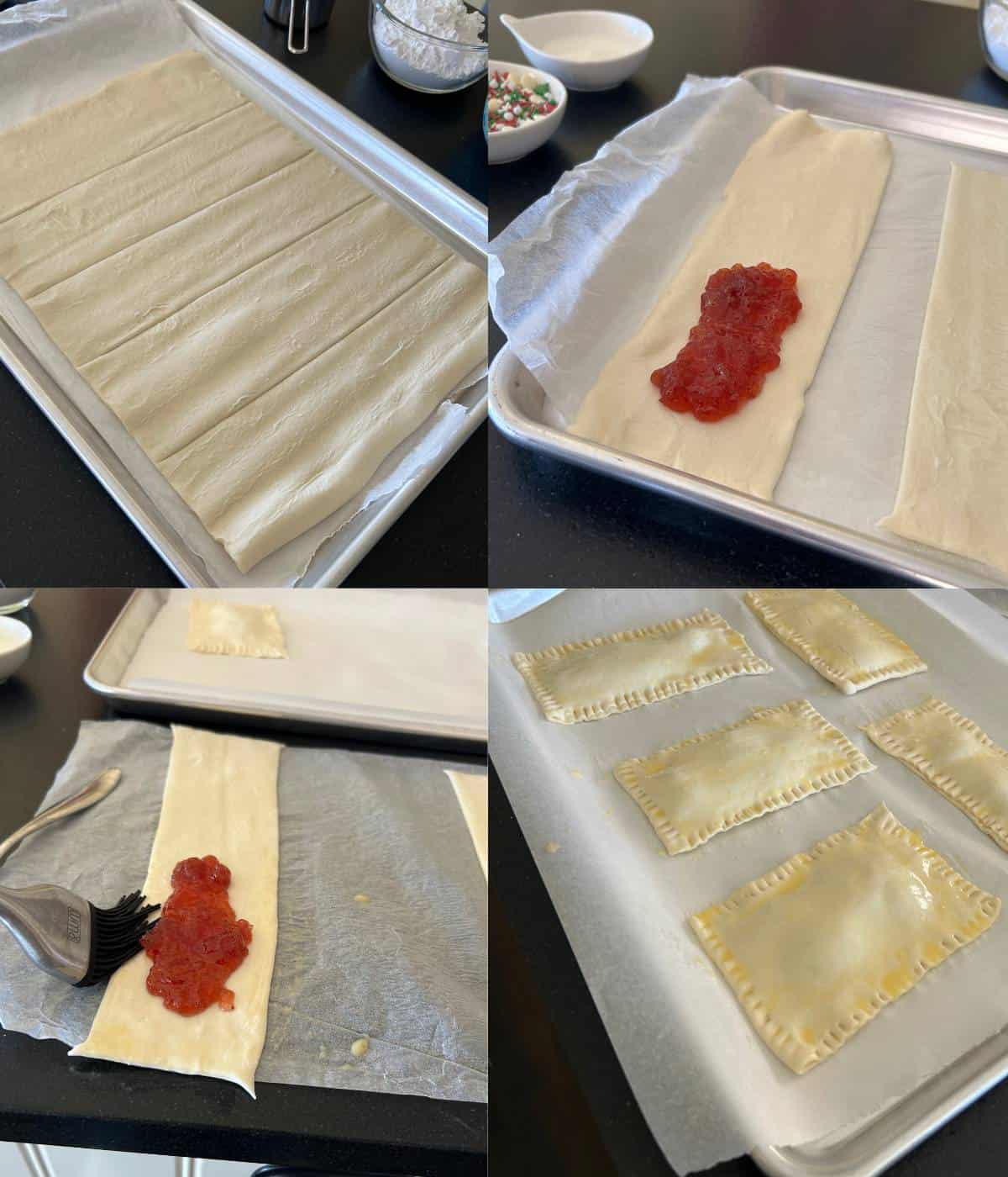 Steps to filling and folding puff pastry.