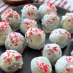 White Chocolate Truffles with peppermint topping.