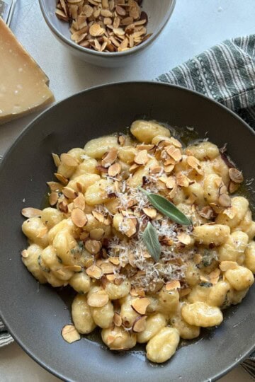 Browned butter and sage gnocchi with toasted almonds.