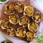 Taco cups with wonton wrappers.
