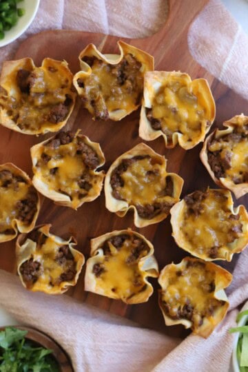 Taco cups with wonton wrappers.