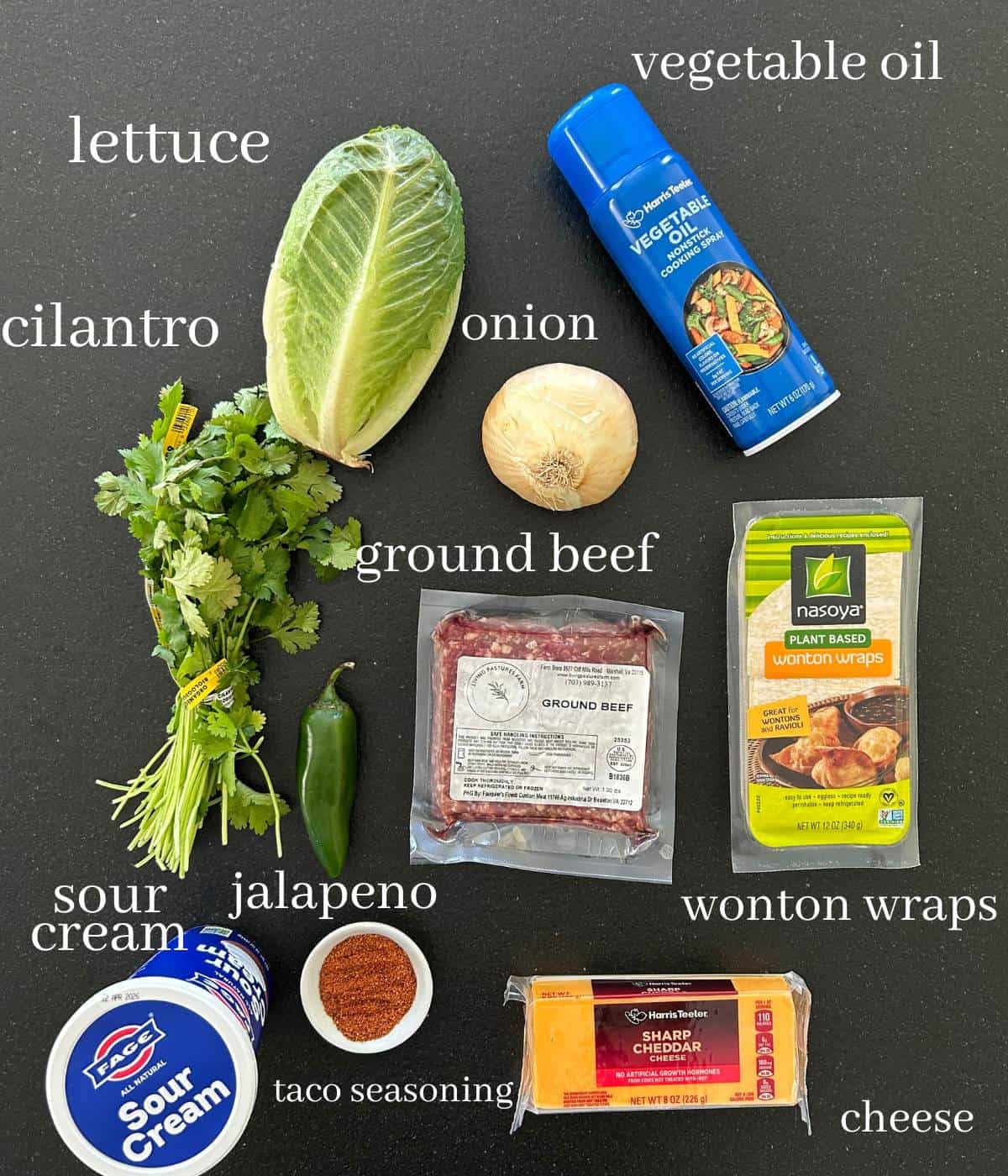 Ingredients for Taco Cups on countertop.