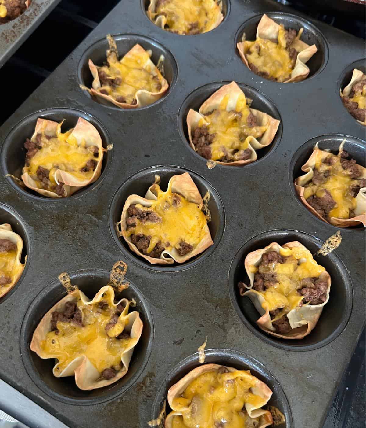 Beef and cheese wonton cups.