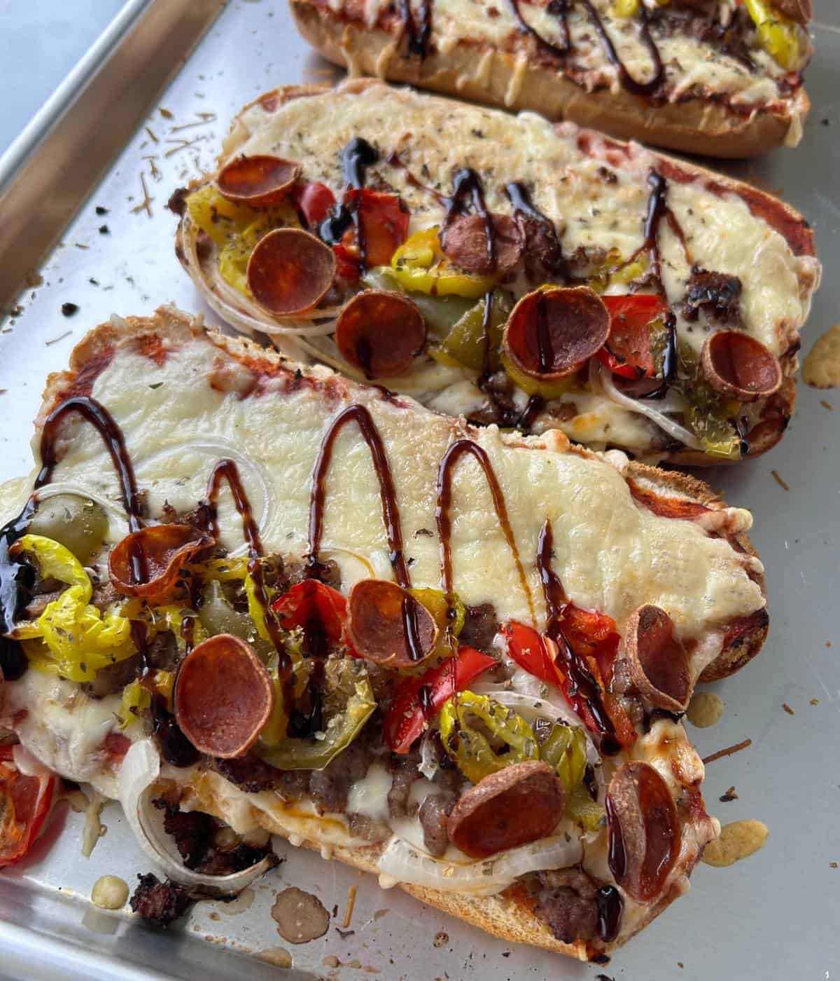 Baked pizza subs.