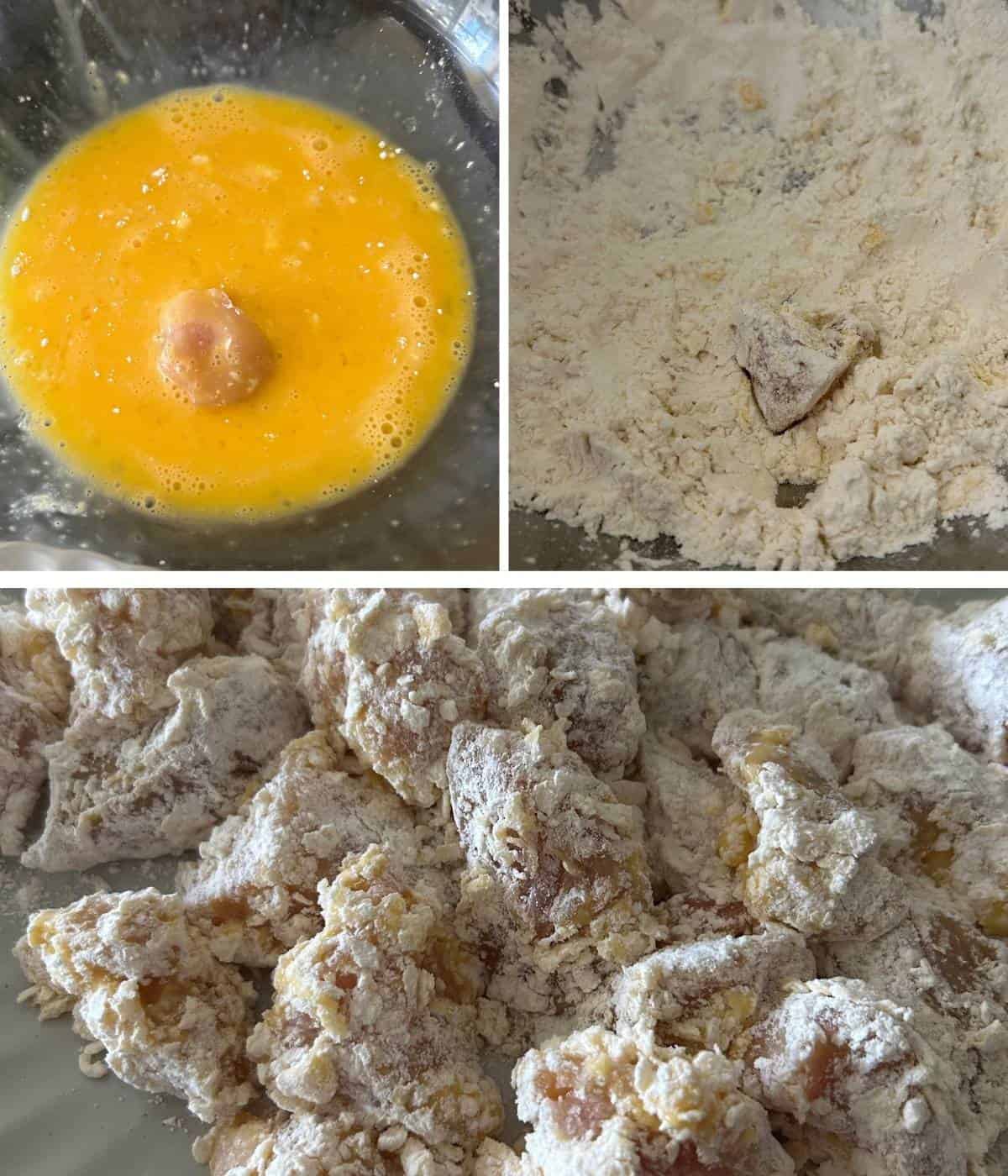 Batter process for chicken bites.