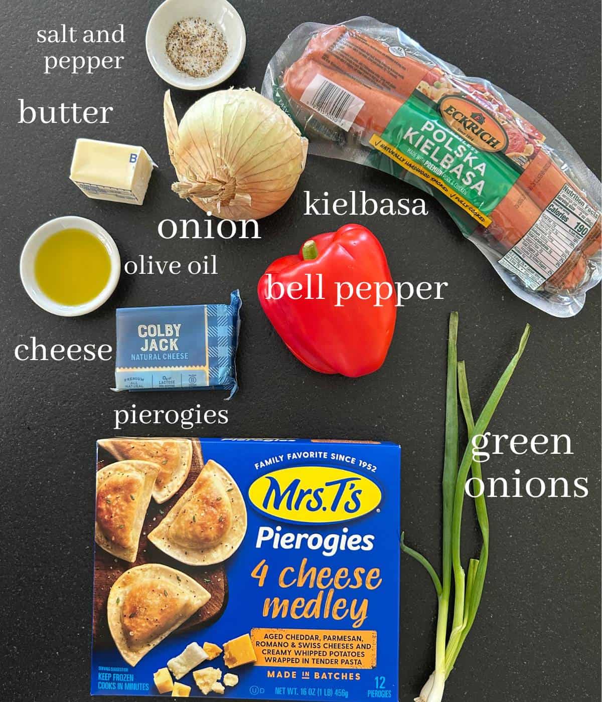 Ingredients for kielbasa pierogies.
