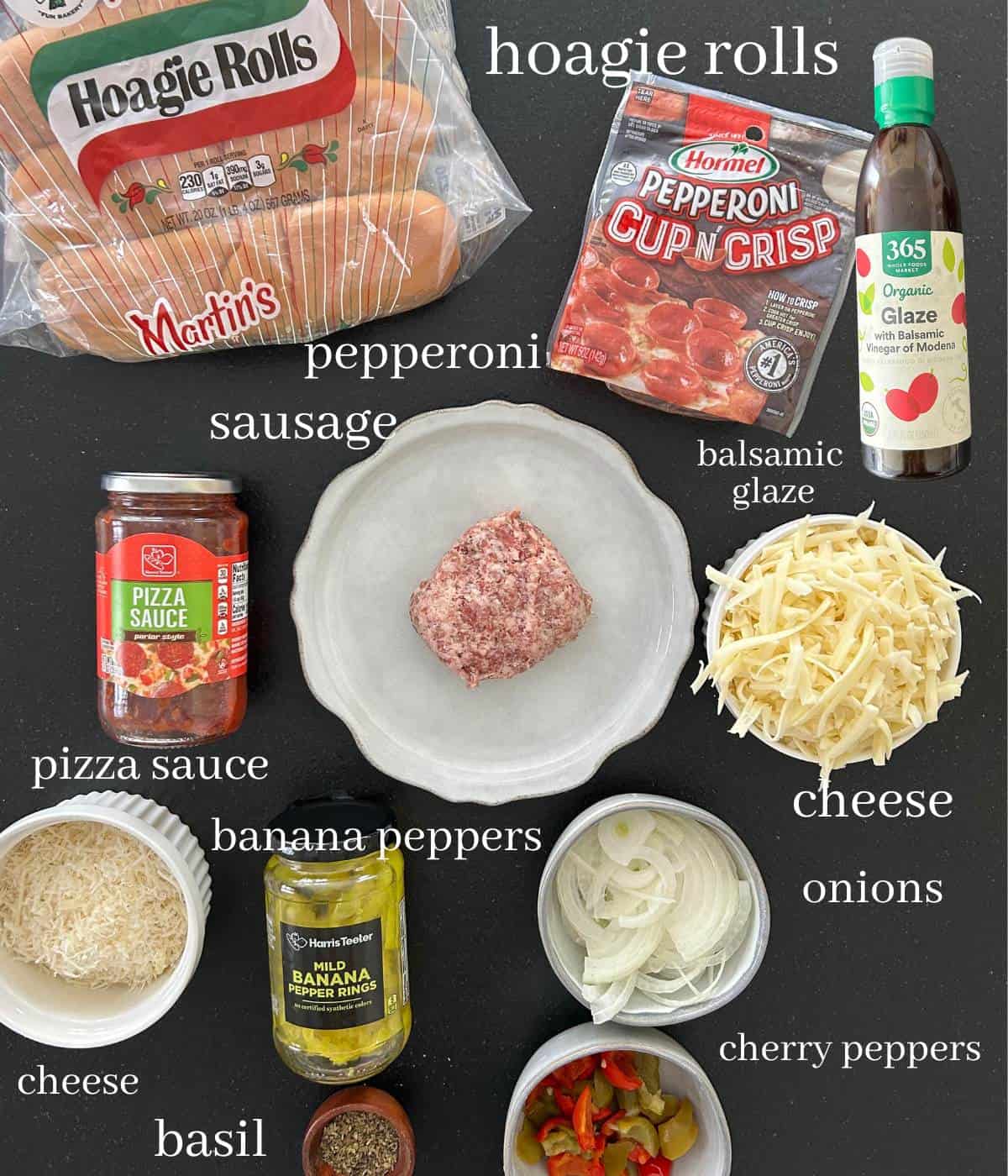 Ingredients for pepperoni pizza subs.
