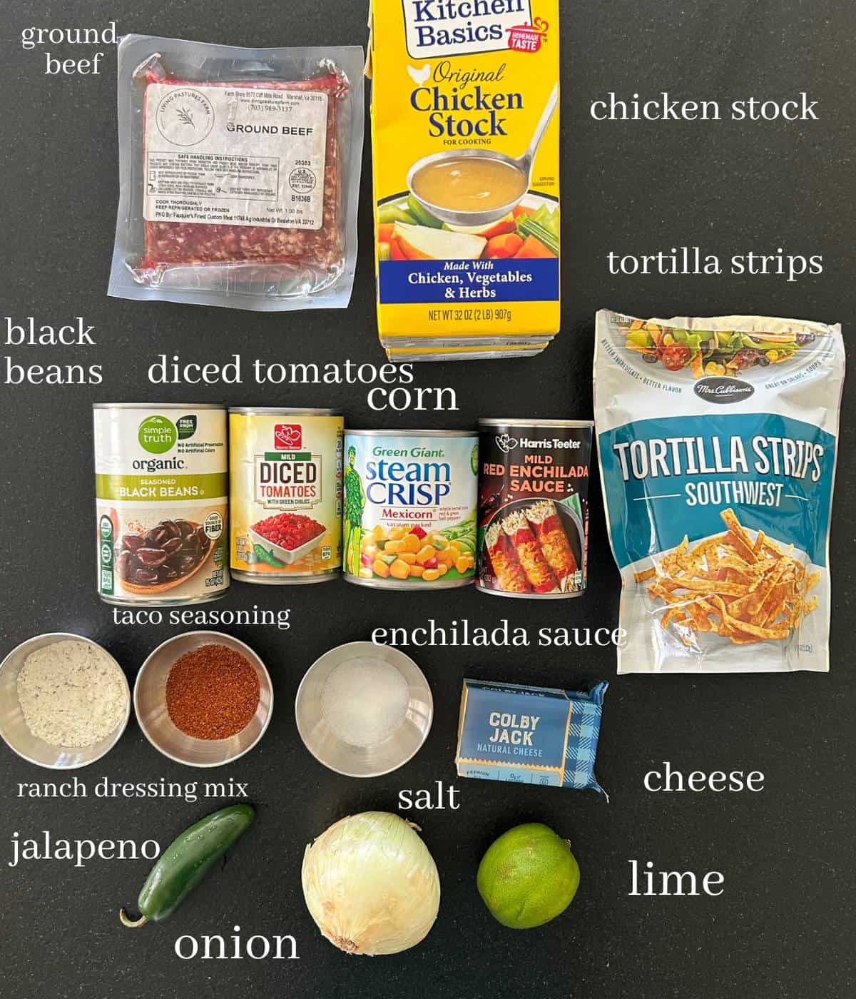 Ingredients for taco soup.
