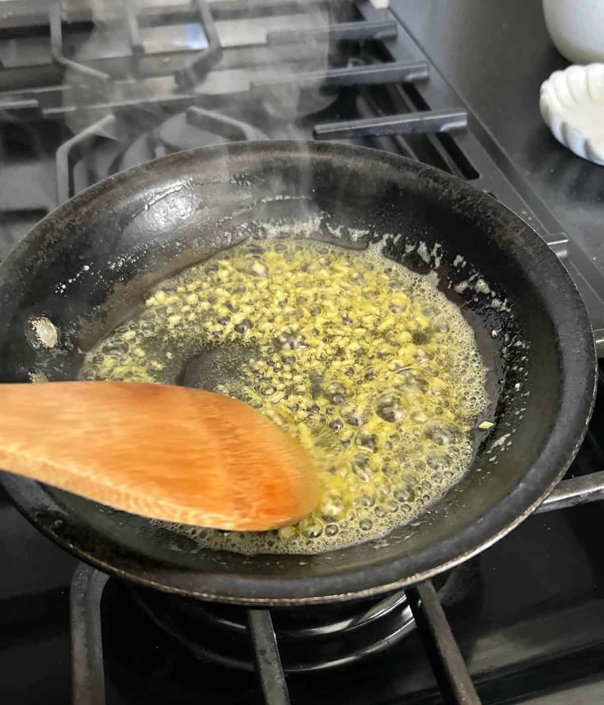 Garlic butter in skillet.