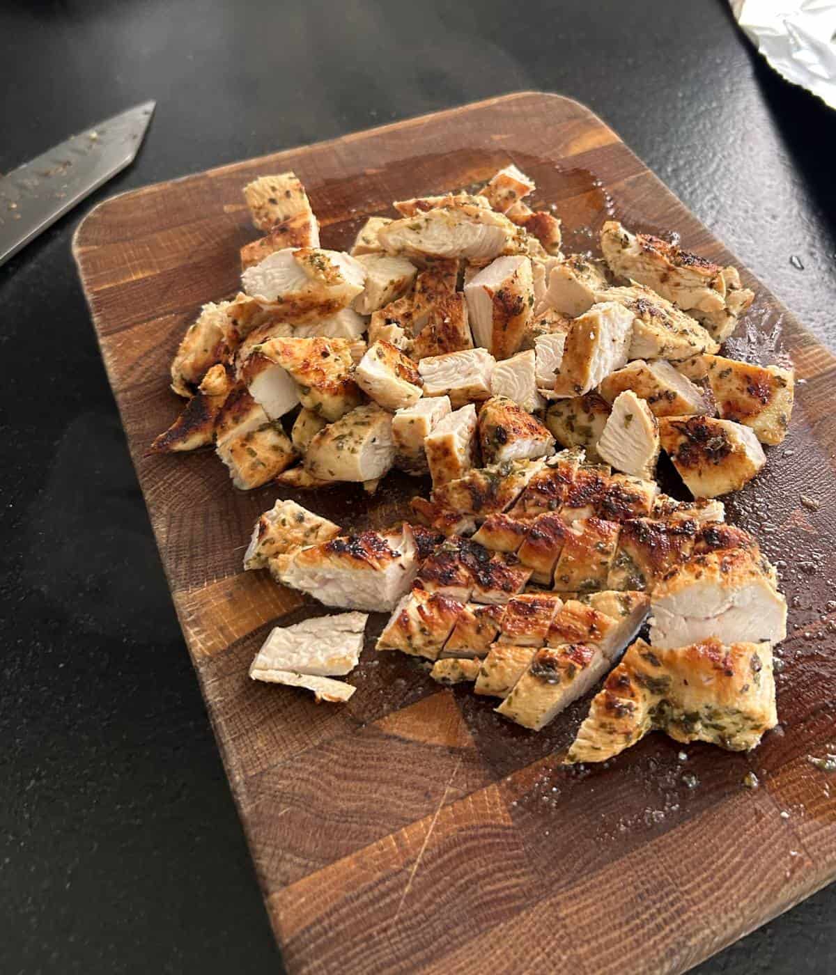 Chopped up grilled chicken.