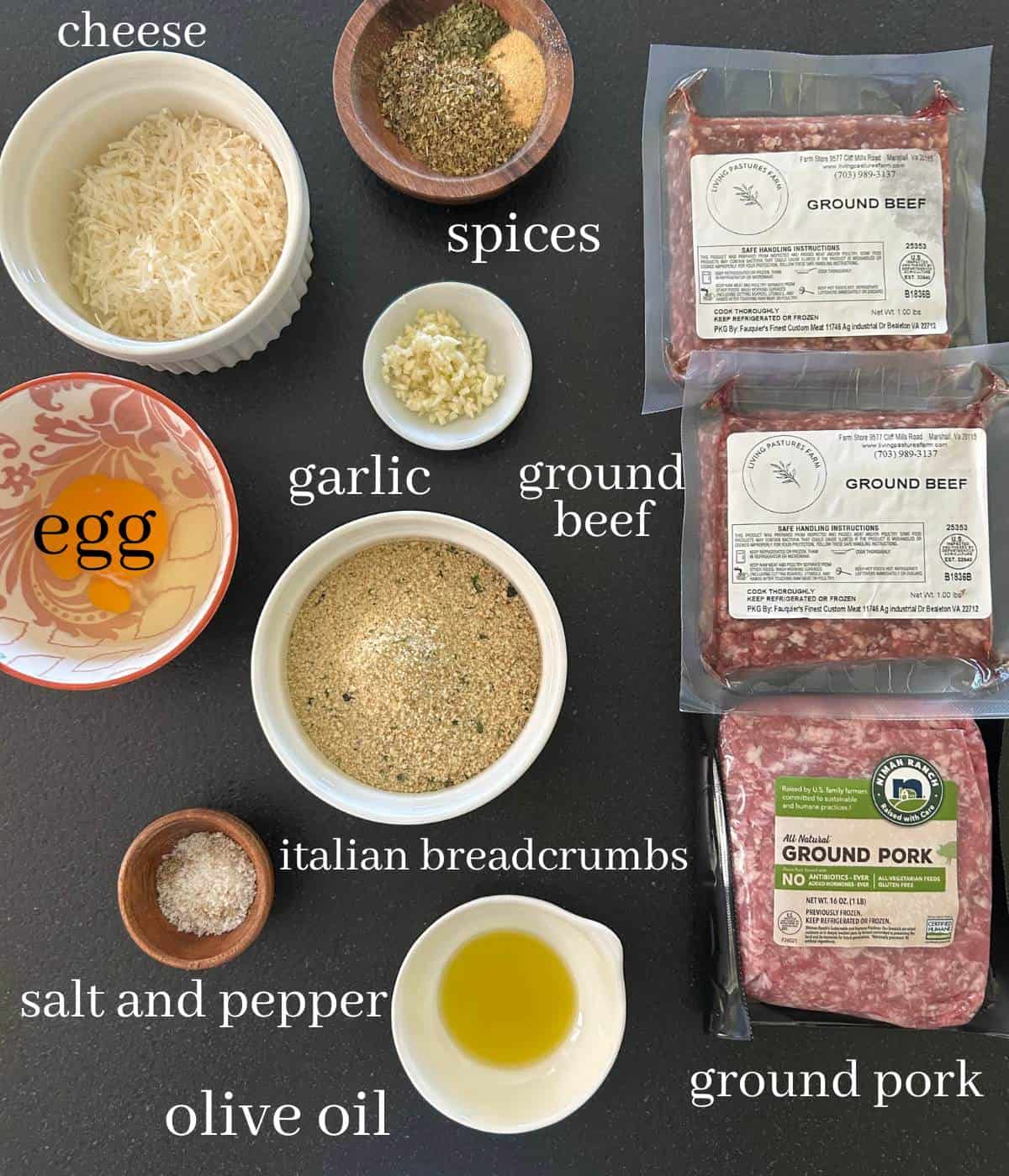 Ingredients for Italian meatballs.