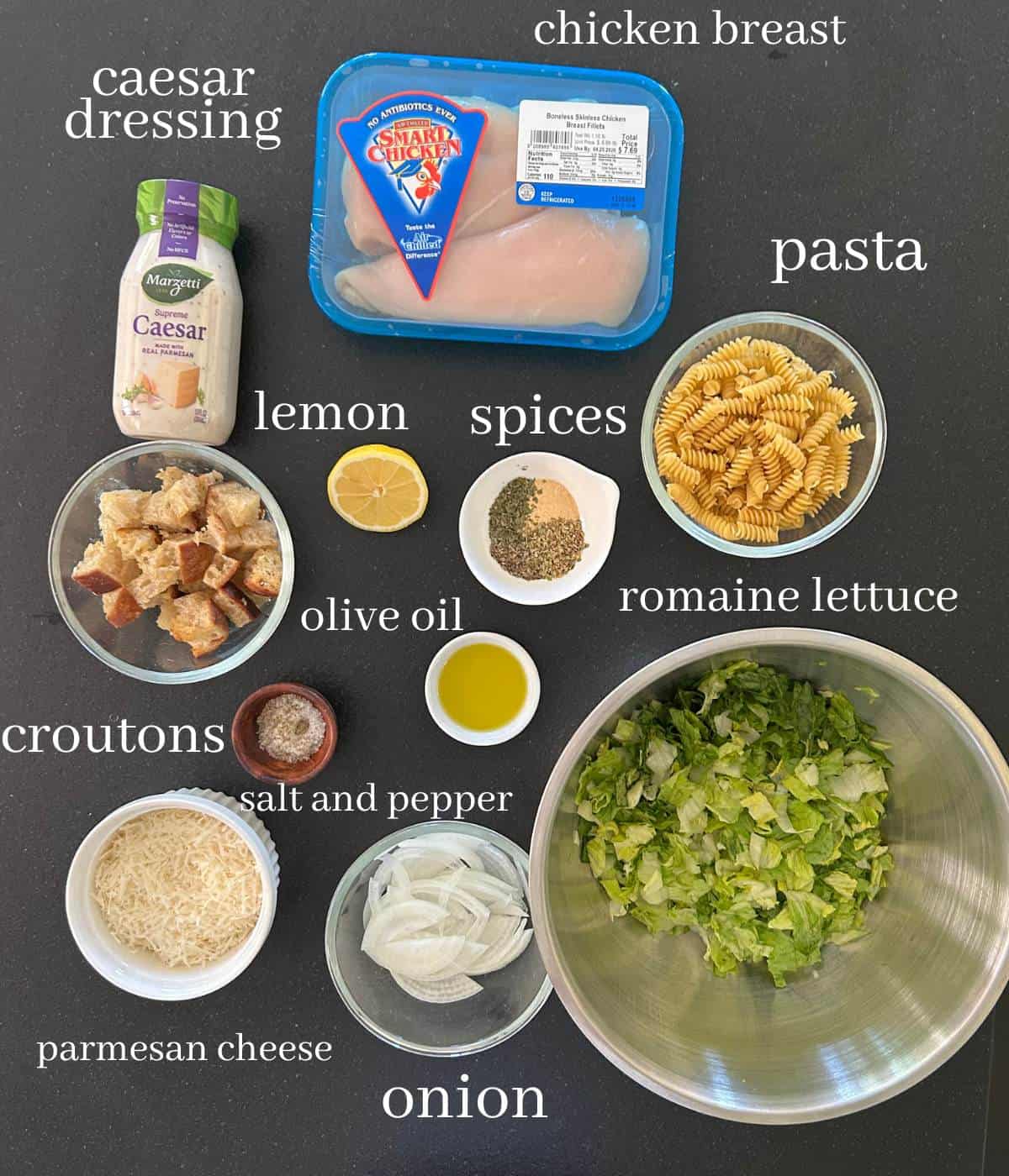 Ingredients for pasta salad.