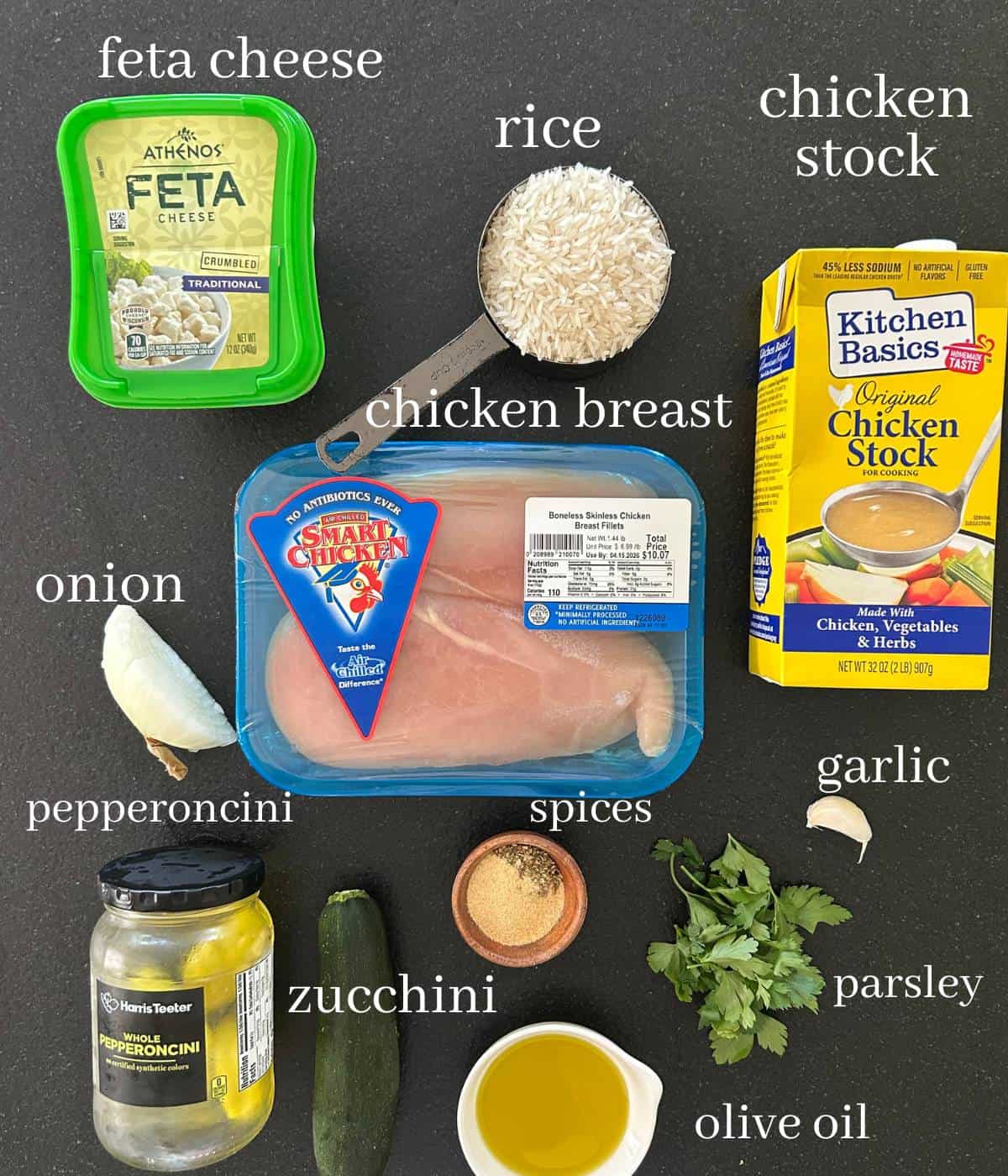 Ingredients for pepperoncini chicken.
