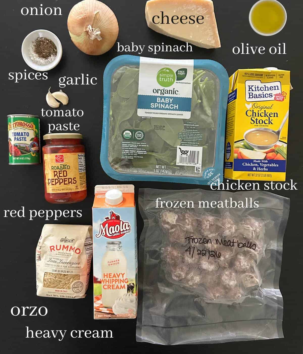 Ingredients for meatballs and orzo.